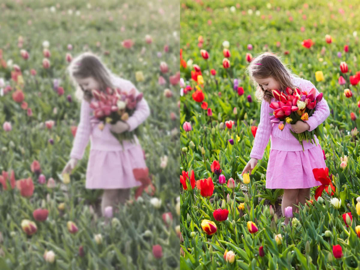 Girl picking flowers cataract image